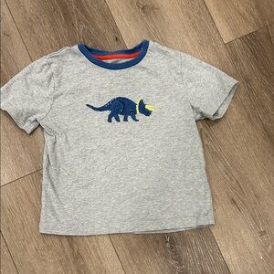 Mini Boden Gray Tee with Blue Dinosaur and Yellow Detail